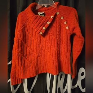 Vibrant Red Irish Cowl Neck Sweater